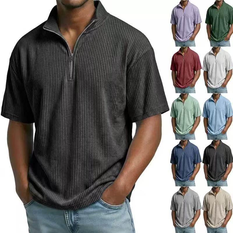 Corduroy Button Up Shirt Men - Summer Corduroy Stand-up Collar Shirt Men's