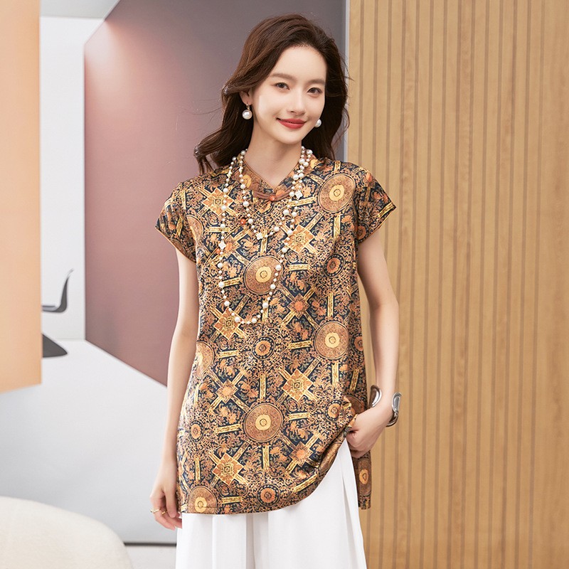 Shirts - Women's Blouse Short Sleeve Round Neck