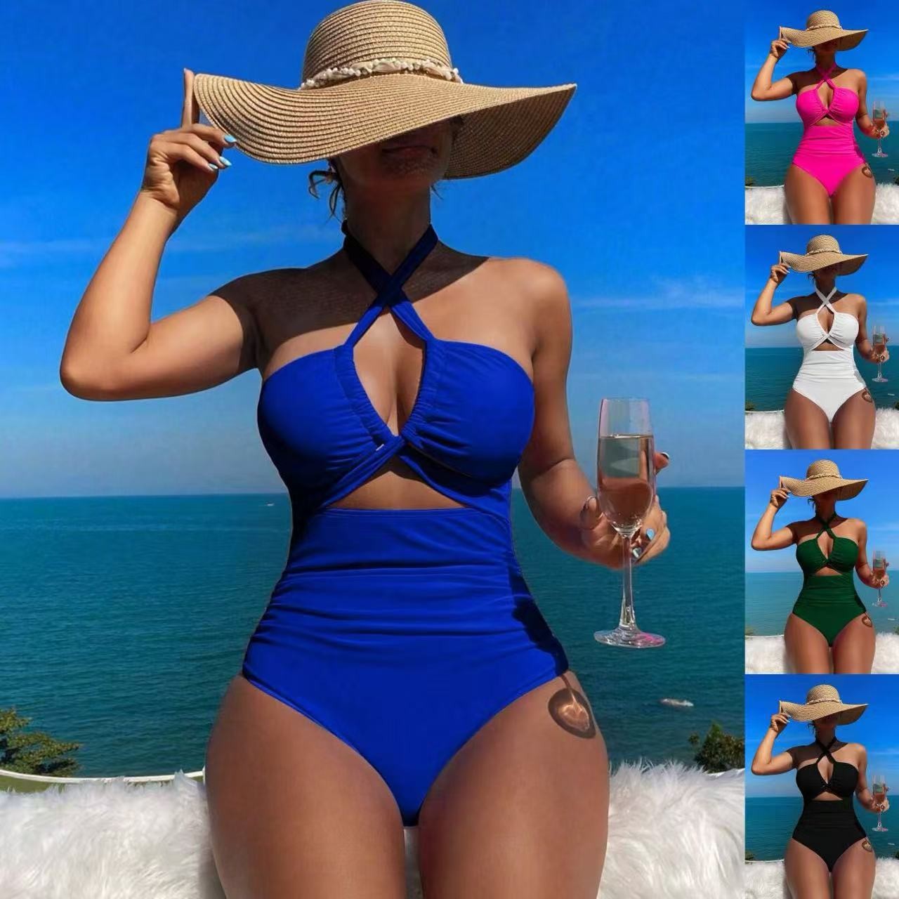 Suits - Women Swimsuit Halter Neck Solid Swimsuit