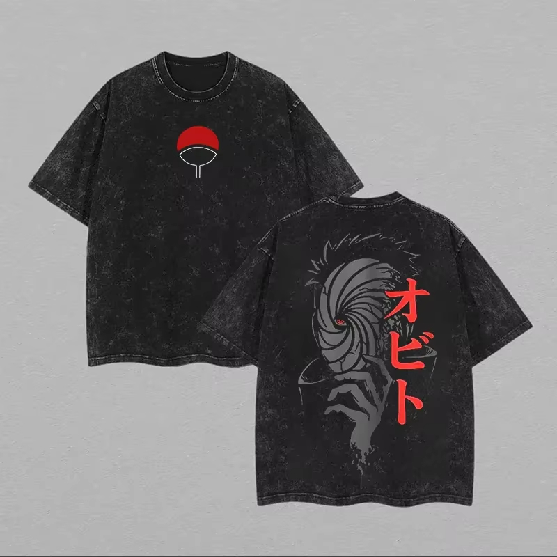 Acid Wash Vintage Graphic T Shirt - Naruto Obito Uchiha Men T Shirt