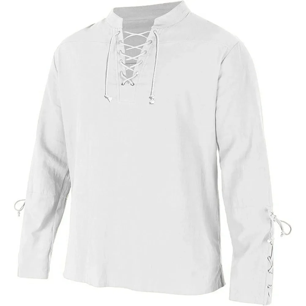 Medieval Gothic Lace Up Pirate Shirt - Men's Long Sleeve Shirts Lace Up