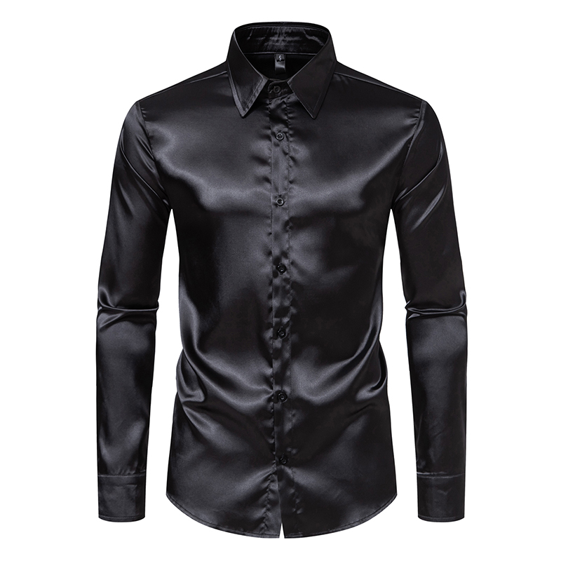 Mens Satin Silk Dress Shirt - Men's Black Satin Luxury Dress Shirts