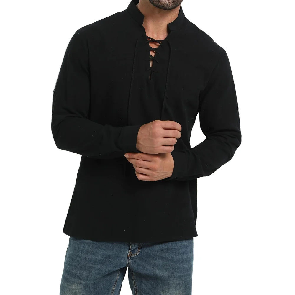 Medieval Gothic Lace Up Pirate Shirt - Spring Autumn Men's Pirate Shirt Vintage