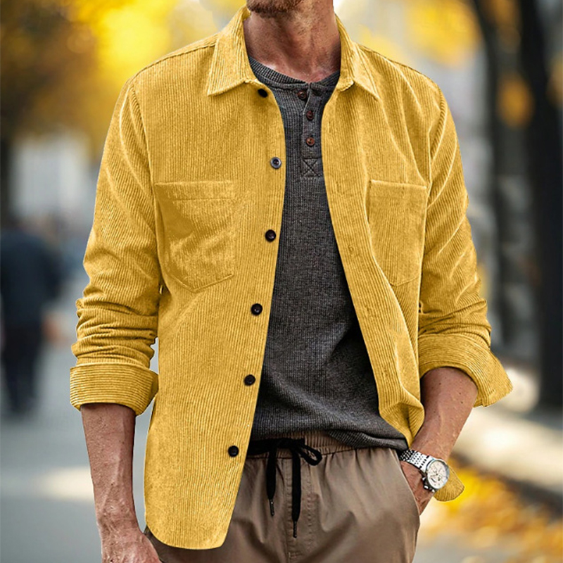 Corduroy Button Up Shirt Men - Spring Fall Daily Leisure Mens Vintage