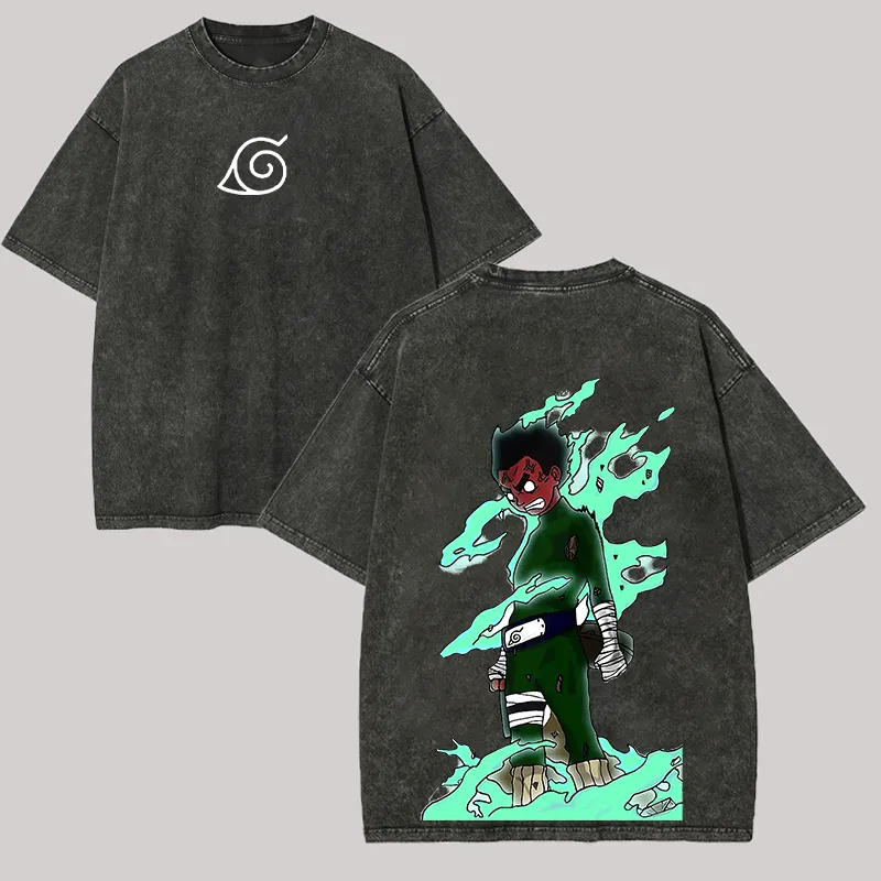 Acid Wash Vintage Graphic T Shirt - Rock Lee Eight Gates T Shirt