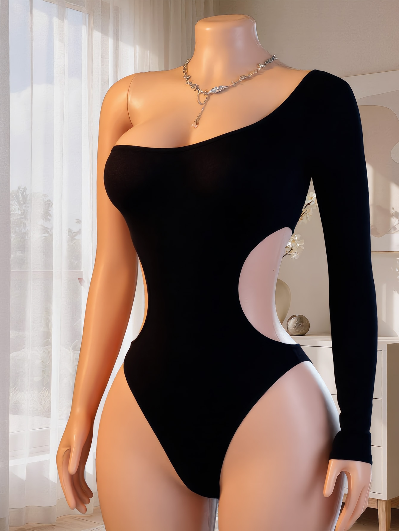 Underwear - Women One Shoulder Long Sleeve Bodysuit