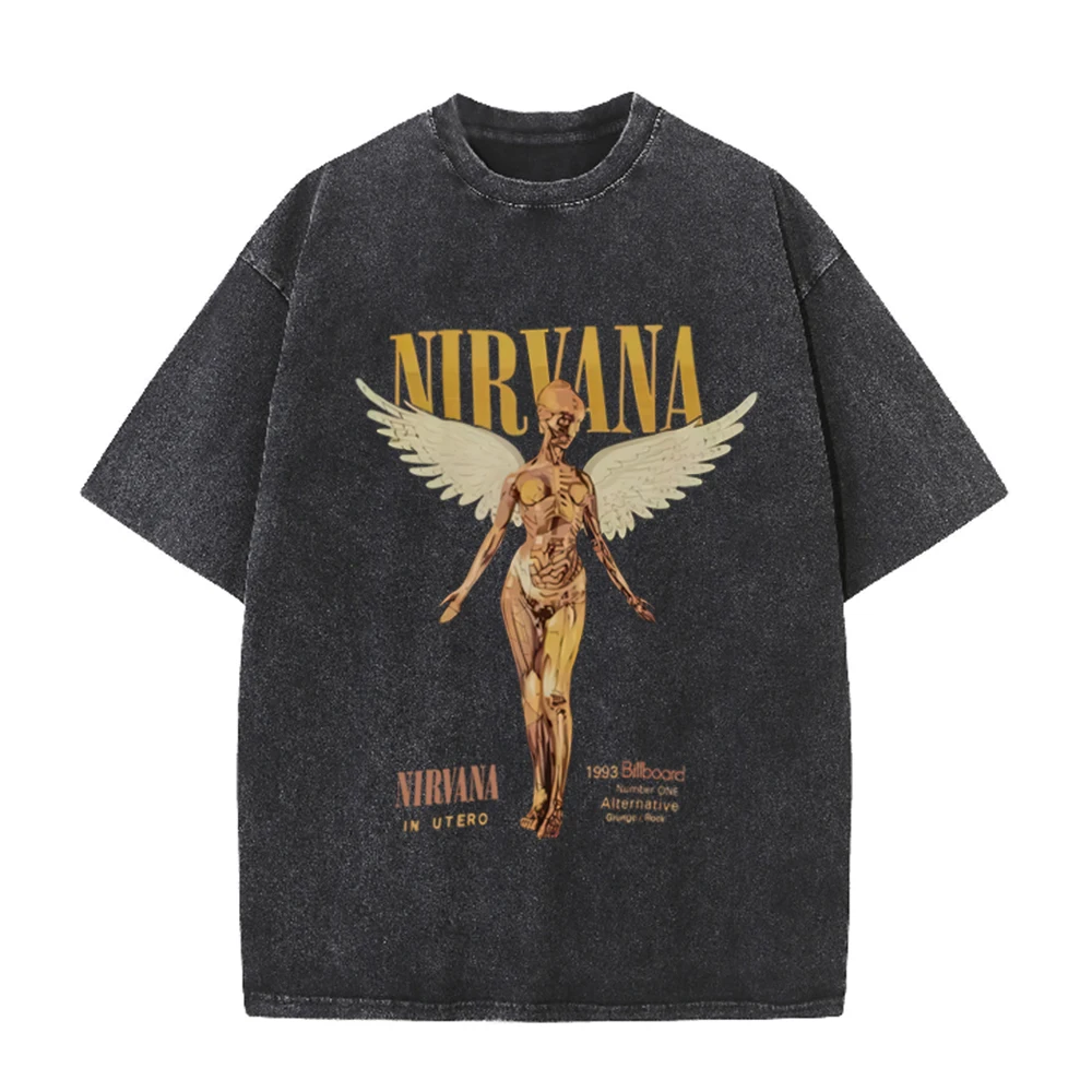 Acid Wash Vintage Graphic T Shirt - Retro Acid Wash Oversized T-shirt Nirvana