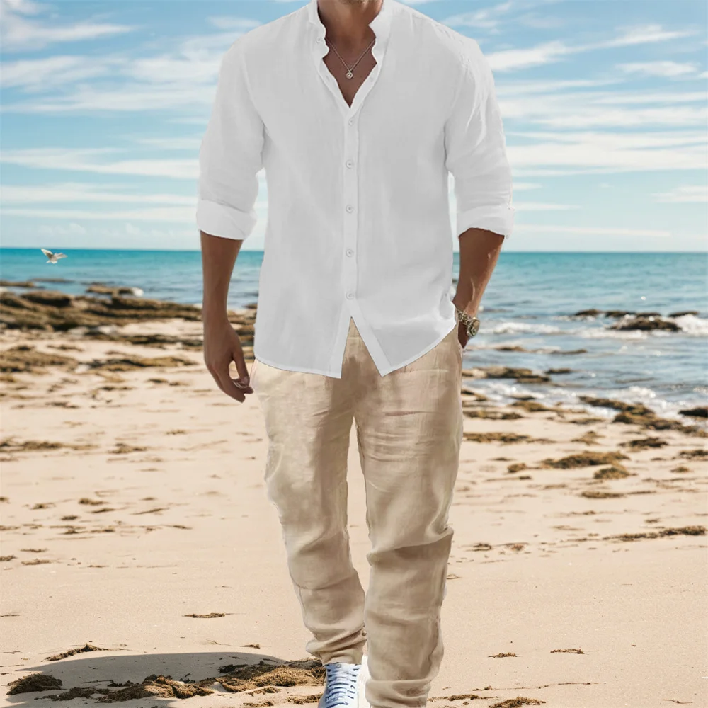 Mens Linen Shirt Long Sleeve - Men's Cotton Linen Long Sleeve Shirts