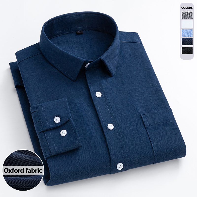 Oxford Cotton Casual Shirt Business - Navy Blue Oxford Shirt Men's Long-sleeved