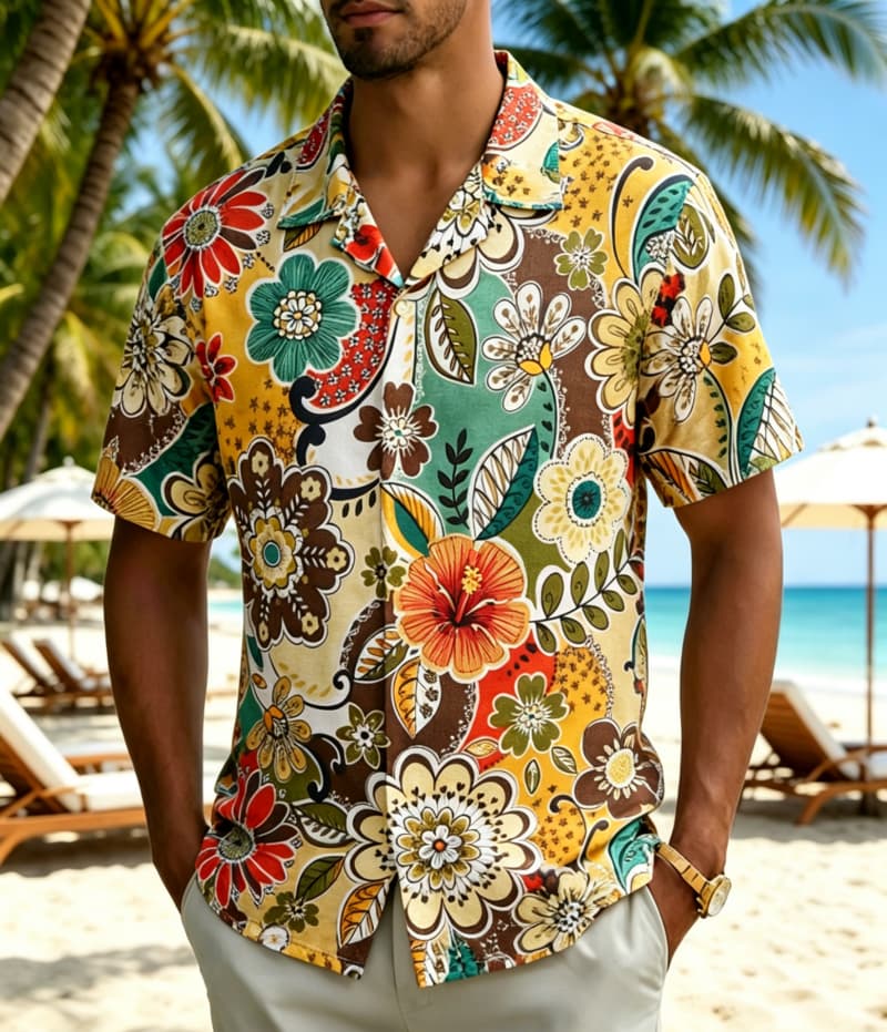 Vintage Hawaiian Floral Shirt - Men's Vintage Boho Tropical Floral Print