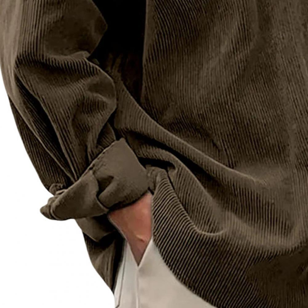 Corduroy Button Up Shirt Men - Outdoor Casual Mens Solid Color Shirts