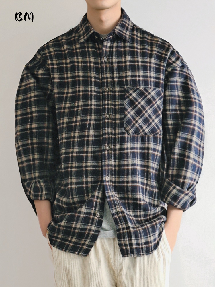 Flannel Plaid Shirt Heavy Weight - ‌Japanese Vintage Heavyweight Flannel Shirt Men