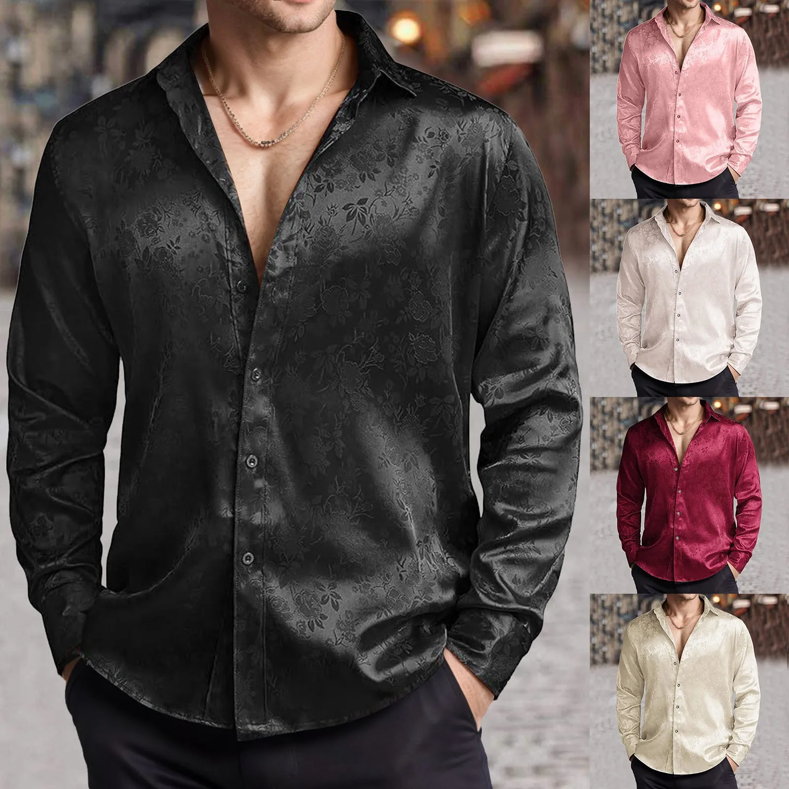 Mens Satin Silk Dress Shirt - Mens Imitation Silk Satin Dress Shirt