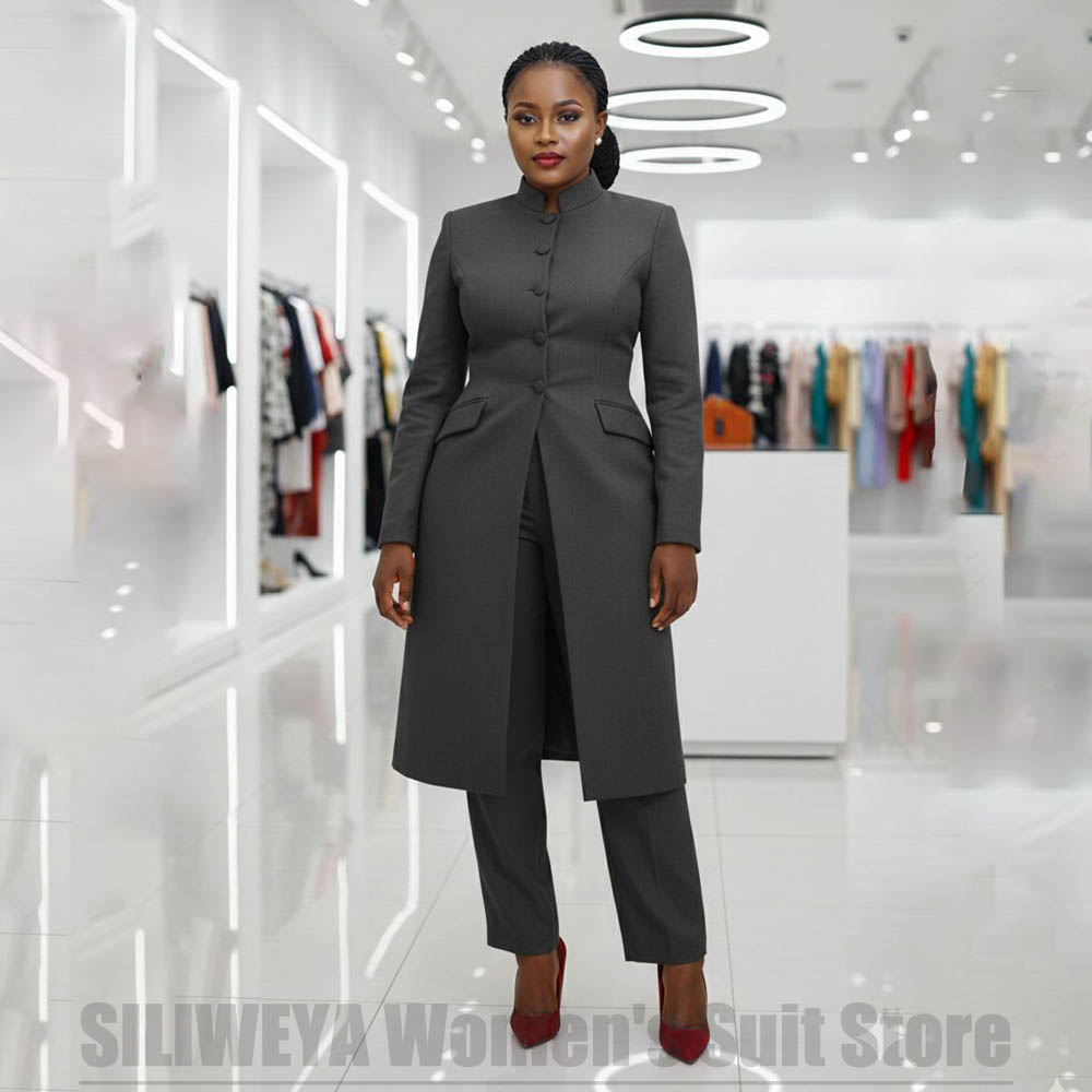 Mandarin Collar Formal Shirt Slim Fit - Women's Two Piece Suit Chic Mandarin