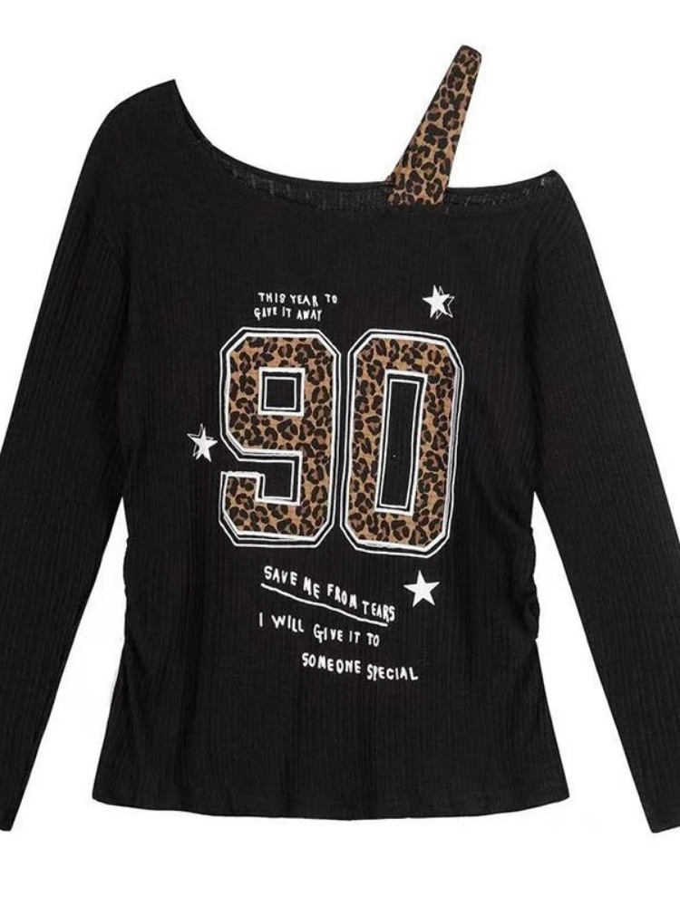 T-Shirts - Y2K Patchwork Leopard Print T-Shirt Women