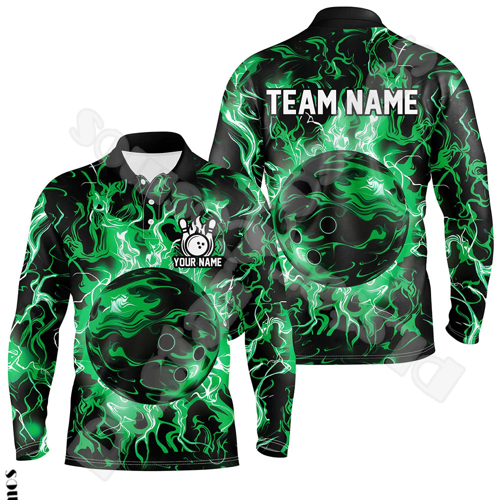 Short Sleeve Bowling Shirt Retro - Custom Name Strike Bowling Player Flame
