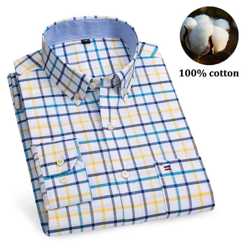Oxford Cotton Casual Shirt Business - Men's 100% Cotton Shirts Long Sleeve