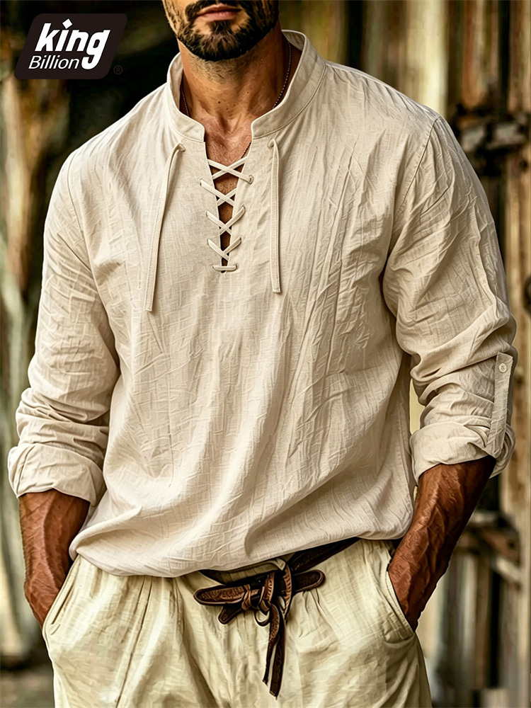 Medieval Gothic Lace Up Pirate Shirt - Men's V-neck T-shirt Pirate Medieval Viking