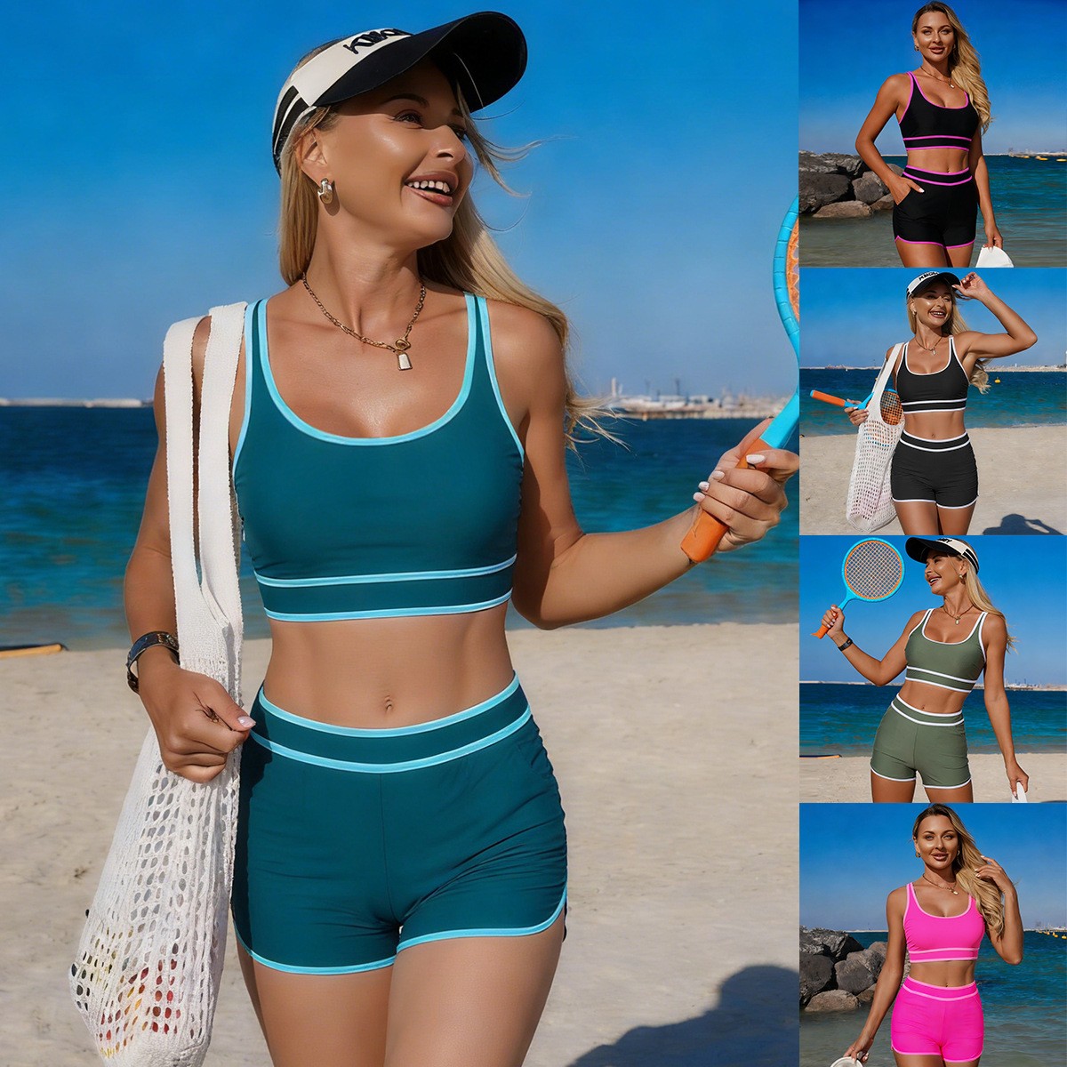 Shorts - Olive Green Bikini Sleeveless Crop Top