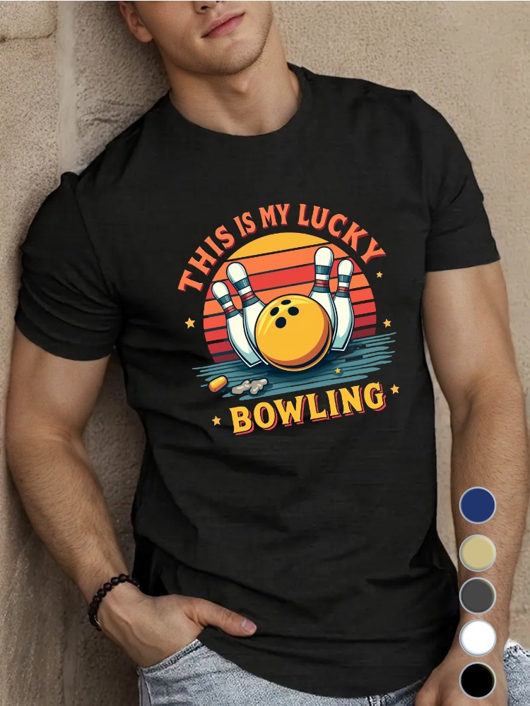 Short Sleeve Bowling Shirt Retro - Royal Blue Mens Crew Neck Cotton
