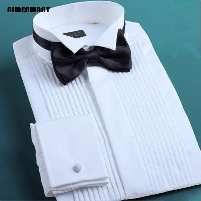 Mandarin Collar Formal Shirt Slim Fit - AIMENWANT 2024 Tuxedo Shirts Mens Korea