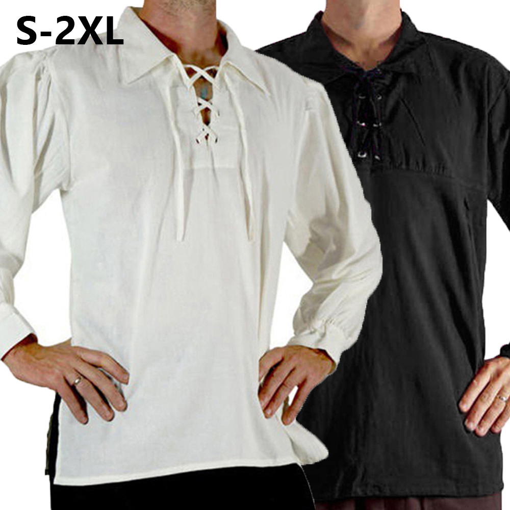 Medieval Gothic Lace Up Pirate Shirt - Men Medieval Renaissance Costume Pirate Shirt