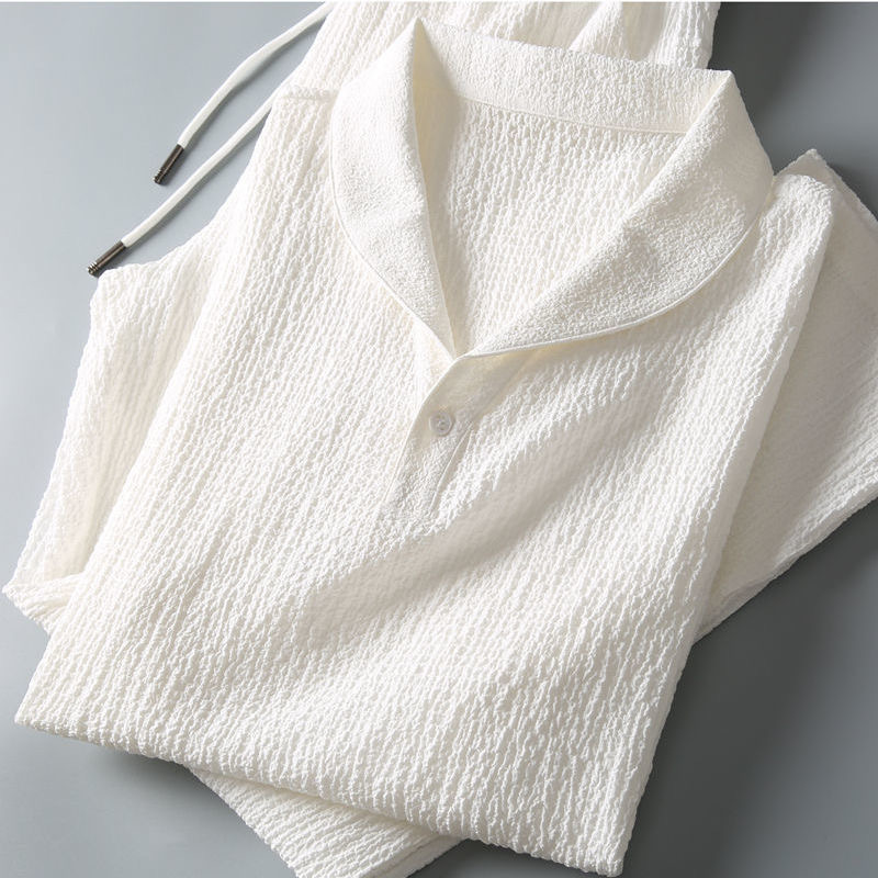 Mens Linen Shirt Long Sleeve - Summer Ultra-thin Two-piece Ice Silk Linen