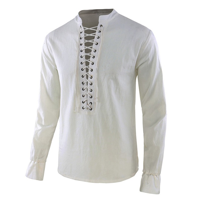 Mens Linen Shirt Long Sleeve - Men's Renaissance Shirt Pirate Medieval Viking