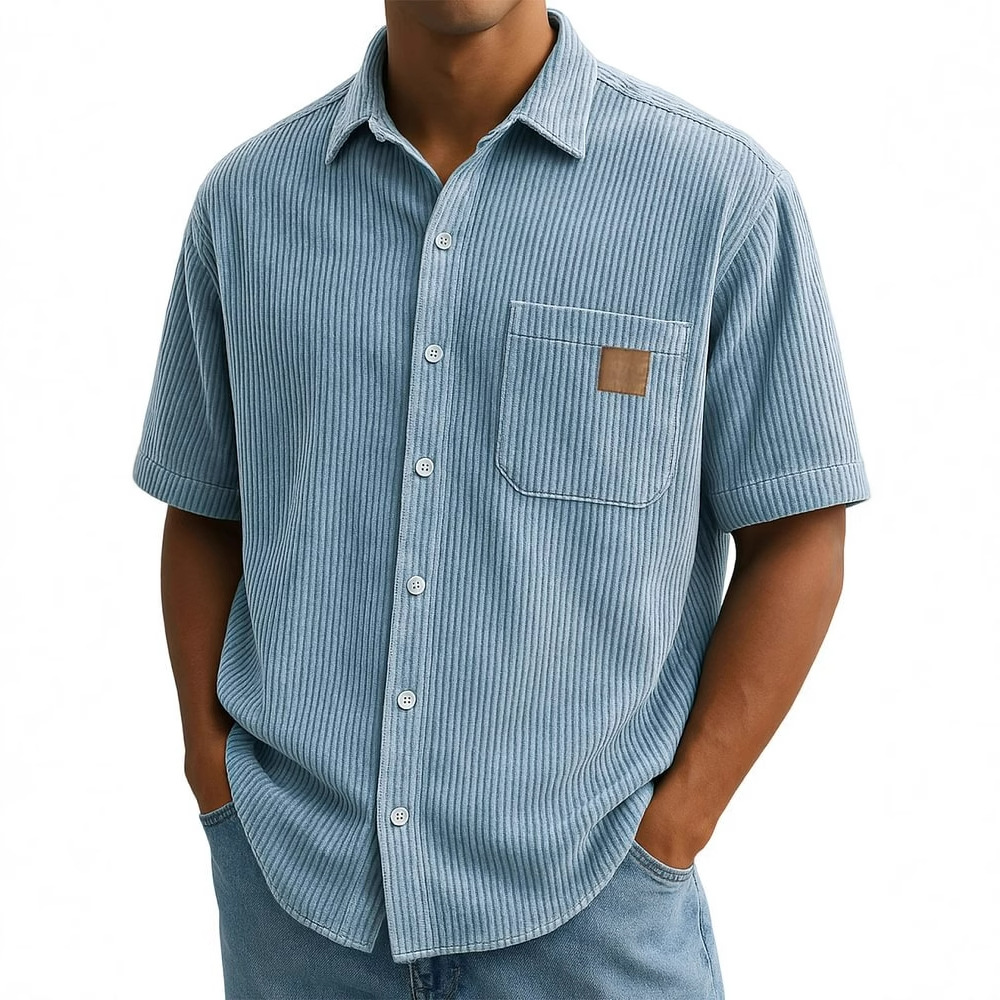 Corduroy Button Up Shirt Men - Men's Corduroy Short-Sleeve Shirt, Vintage Patch