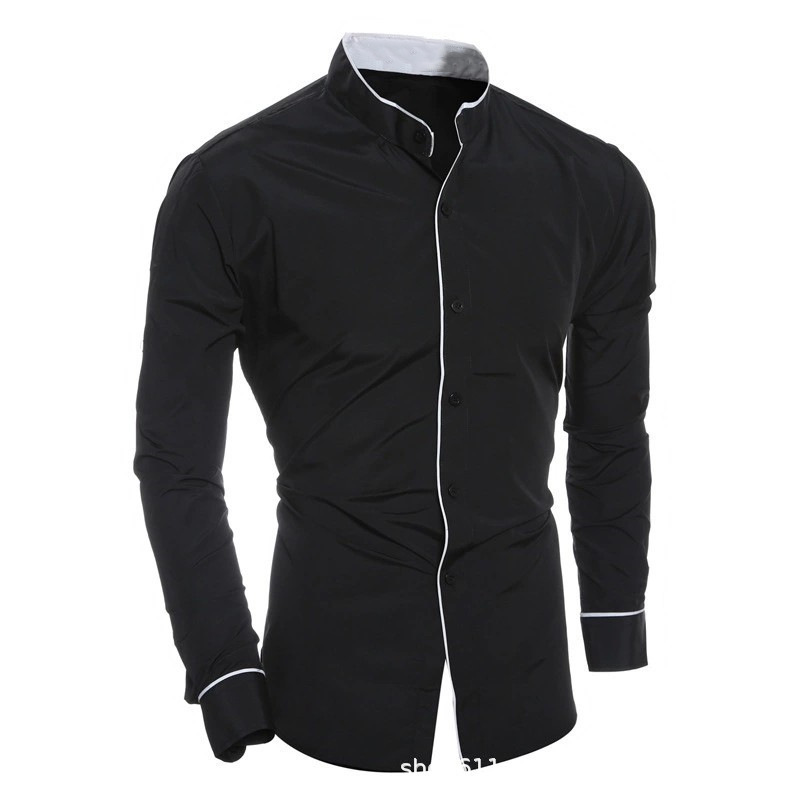 Men Slim Fit Solid Color Long  - Mandarin Collar Formal Shirt Slim Fit ulasan dan harga