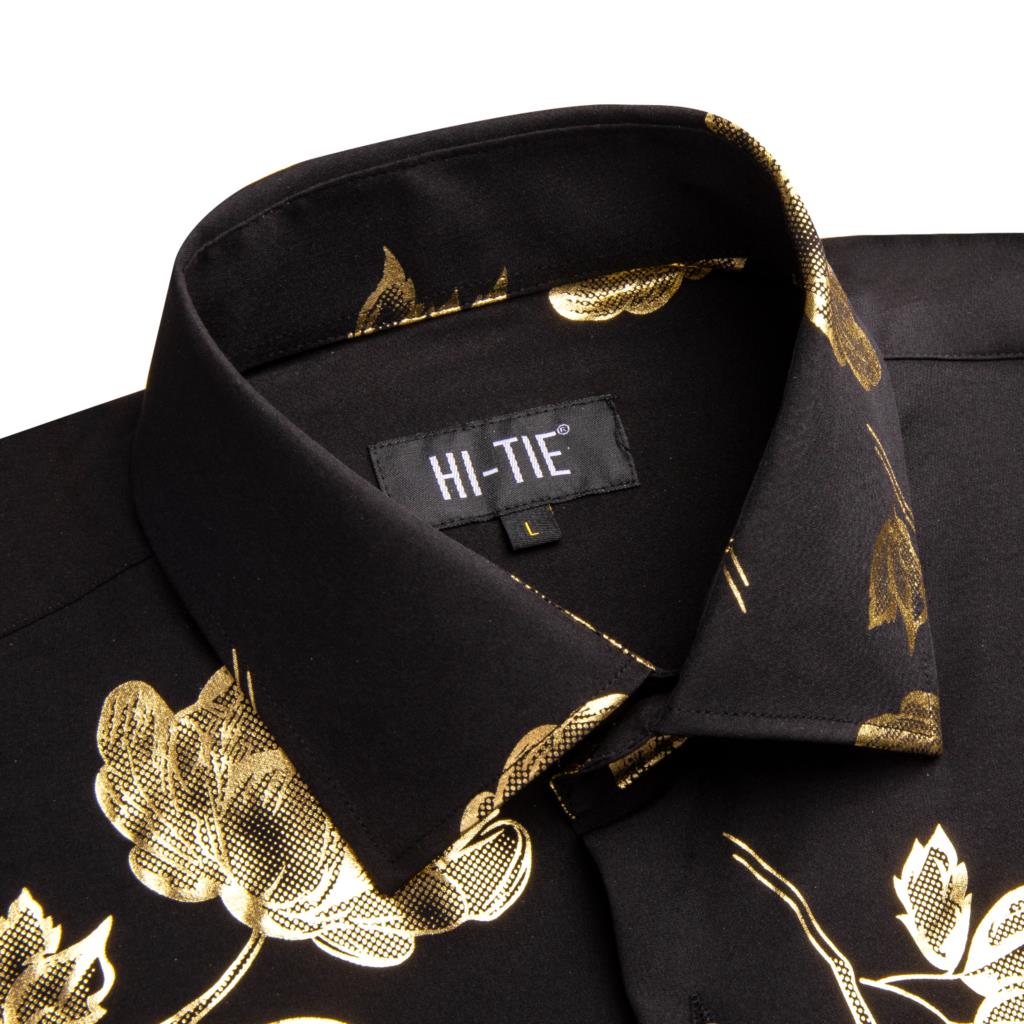 Hi-Tie Black Gold Silk Mens Sh - Mens Satin Silk Dress Shirt ulasan dan harga