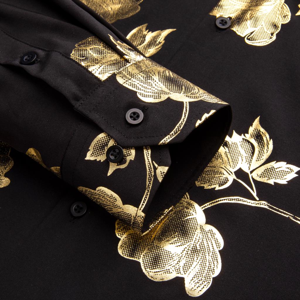Hi-Tie Black Gold Silk Mens Sh - Mens Satin Silk Dress Shirt ulasan dan harga