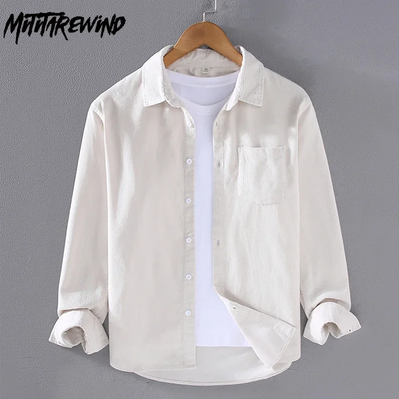 Spring Fall Mens Long Sleeve W - Corduroy Button Up Shirt Men ulasan dan harga