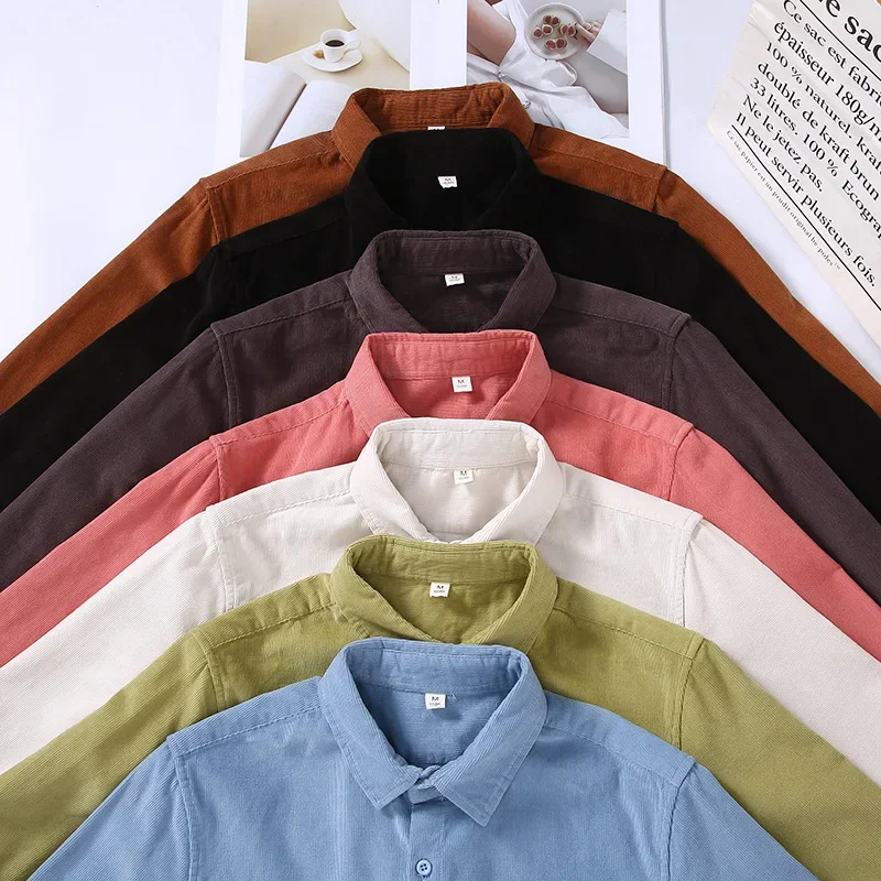 Spring Fall Mens Long Sleeve W - Corduroy Button Up Shirt Men ulasan dan harga