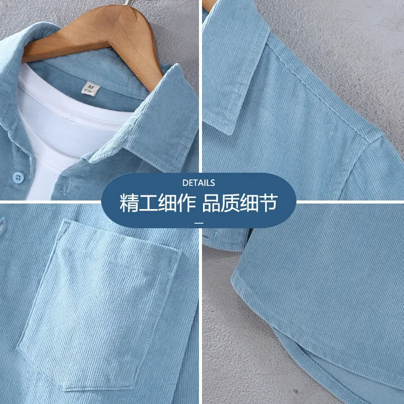 Spring Fall Mens Long Sleeve W - Corduroy Button Up Shirt Men ulasan dan harga
