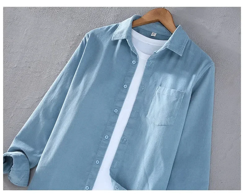 Spring Fall Mens Long Sleeve W - Corduroy Button Up Shirt Men ulasan dan harga
