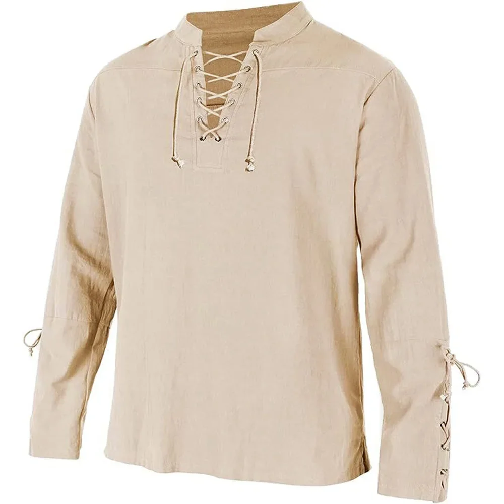 Men's Long Sleeve Shirts Lace  - Medieval Gothic Lace Up Pirate Shirt ulasan dan harga