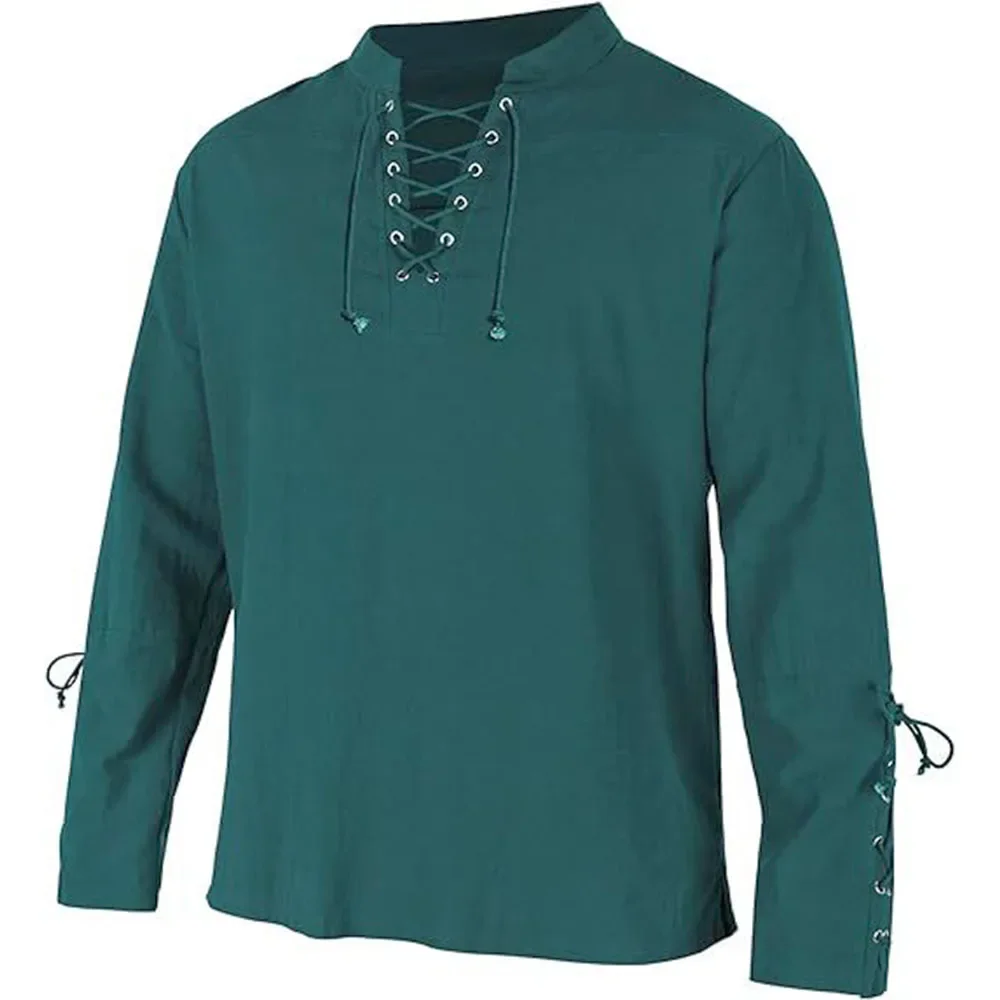 Men's Long Sleeve Shirts Lace  - Medieval Gothic Lace Up Pirate Shirt ulasan dan harga