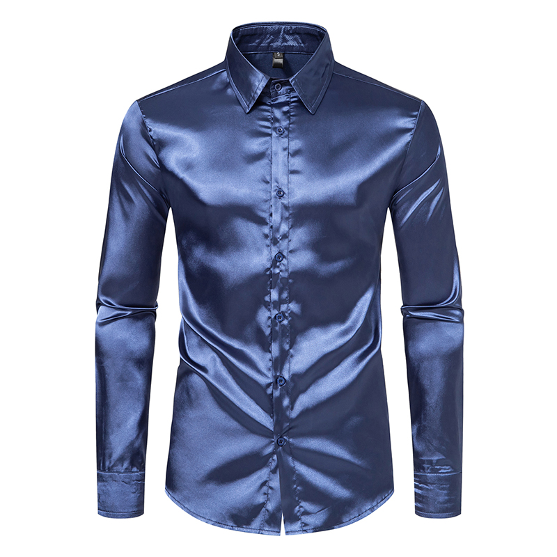 Men's Black Satin Luxury Dress - Mens Satin Silk Dress Shirt ulasan dan harga