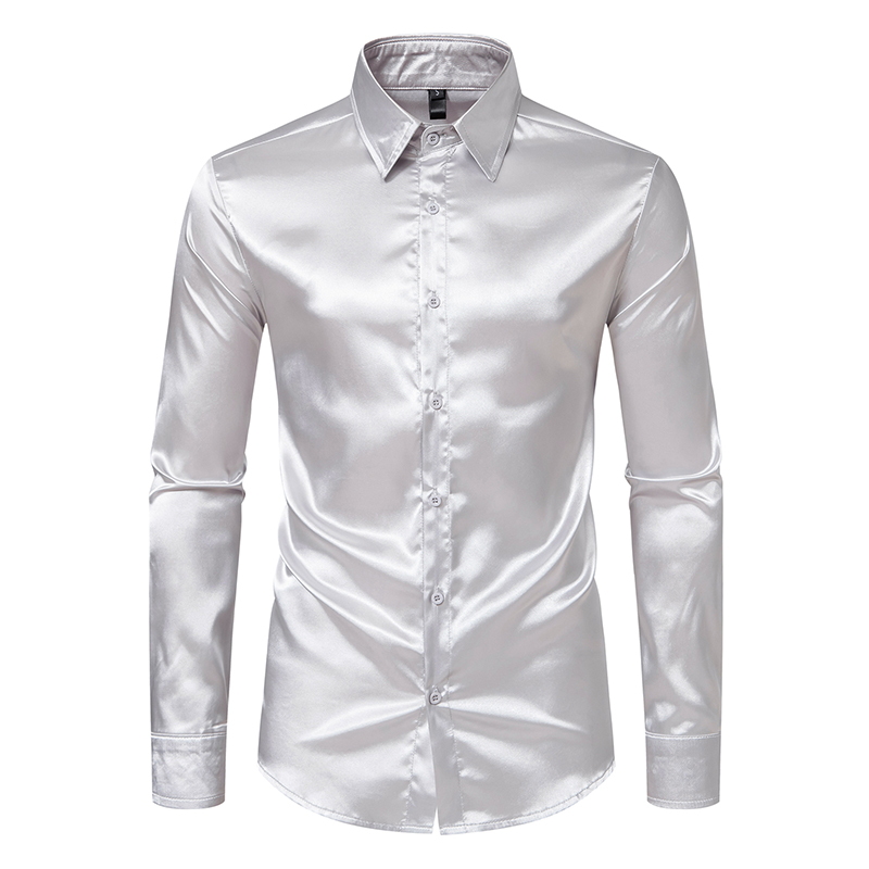 Men's Black Satin Luxury Dress - Mens Satin Silk Dress Shirt ulasan dan harga