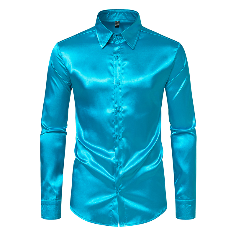 Men's Black Satin Luxury Dress - Mens Satin Silk Dress Shirt ulasan dan harga