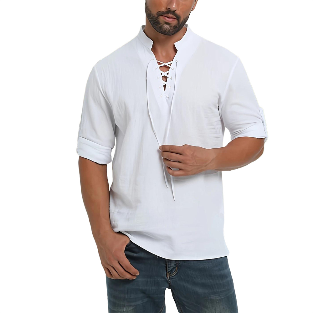 Spring Autumn Men's Pirate Shi - Medieval Gothic Lace Up Pirate Shirt ulasan dan harga
