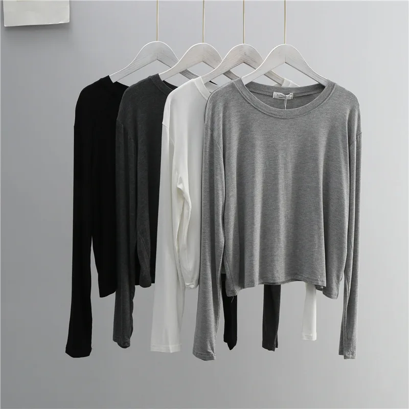 O Neck Cotton Blend Long Sleev - T-Shirts ulasan dan harga