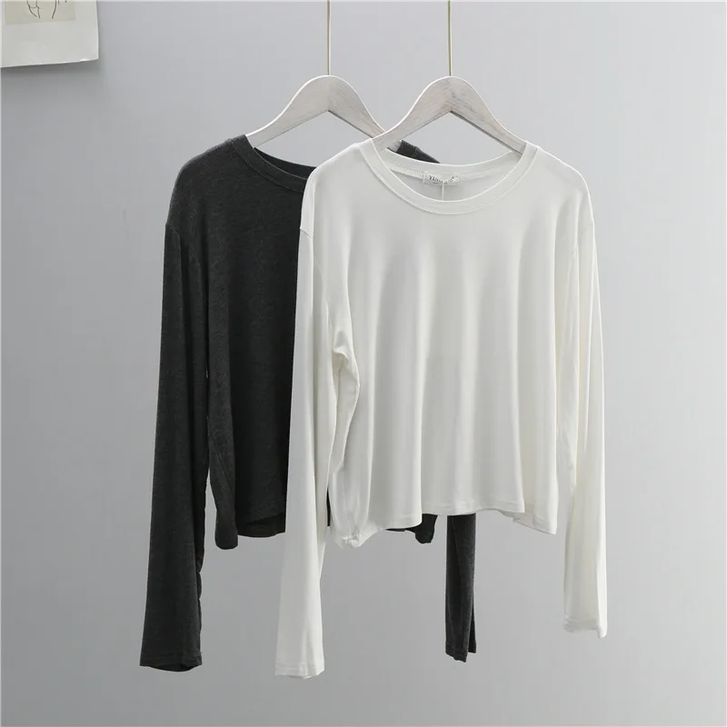 O Neck Cotton Blend Long Sleev - T-Shirts ulasan dan harga