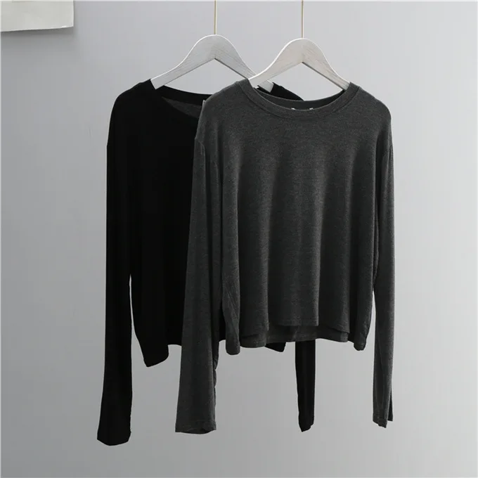 O Neck Cotton Blend Long Sleev - T-Shirts ulasan dan harga