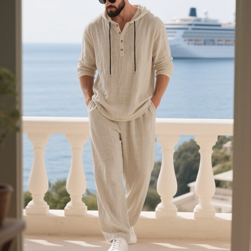 Cross-border Autumn Linen Men' - Mens Linen Shirt Long Sleeve ulasan dan harga