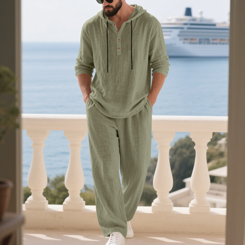 Cross-border Autumn Linen Men' - Mens Linen Shirt Long Sleeve ulasan dan harga