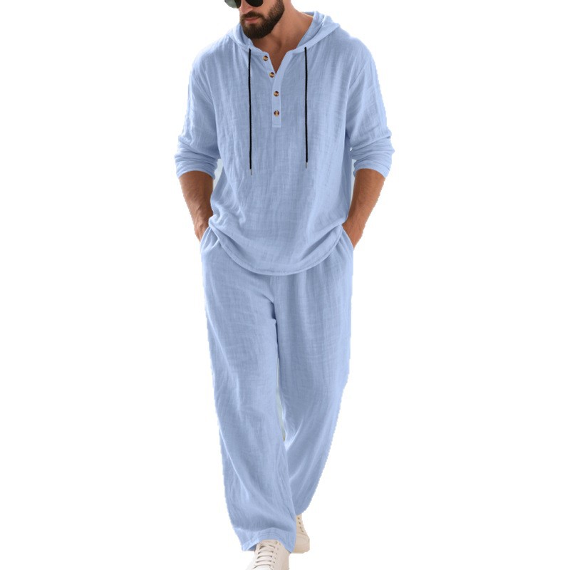 Cross-border Autumn Linen Men' - Mens Linen Shirt Long Sleeve ulasan dan harga