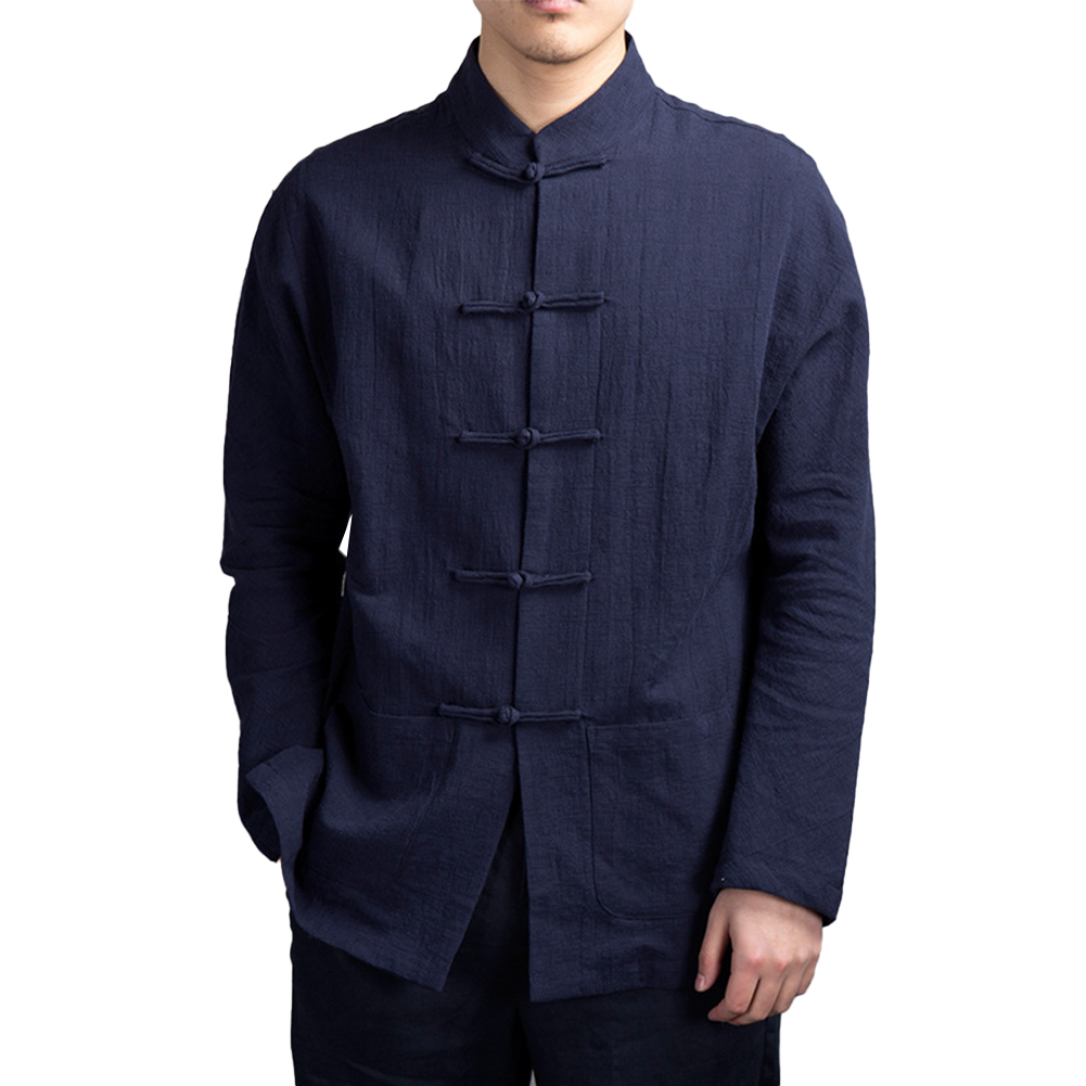 Retro Casual Men Chinese Tradi - Mens Linen Shirt Long Sleeve ulasan dan harga