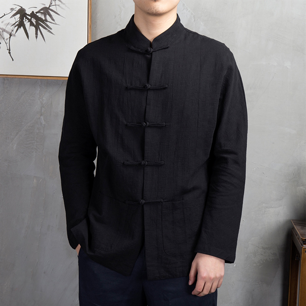 Retro Casual Men Chinese Tradi - Mens Linen Shirt Long Sleeve ulasan dan harga
